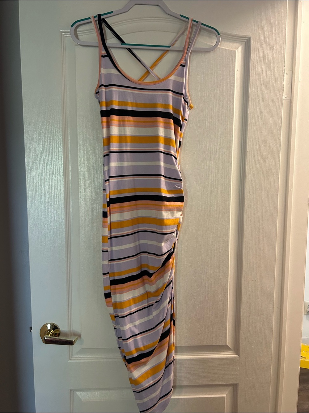 Almost Famous Striped Maxi Dress — Yellow, Lavender, Black, White